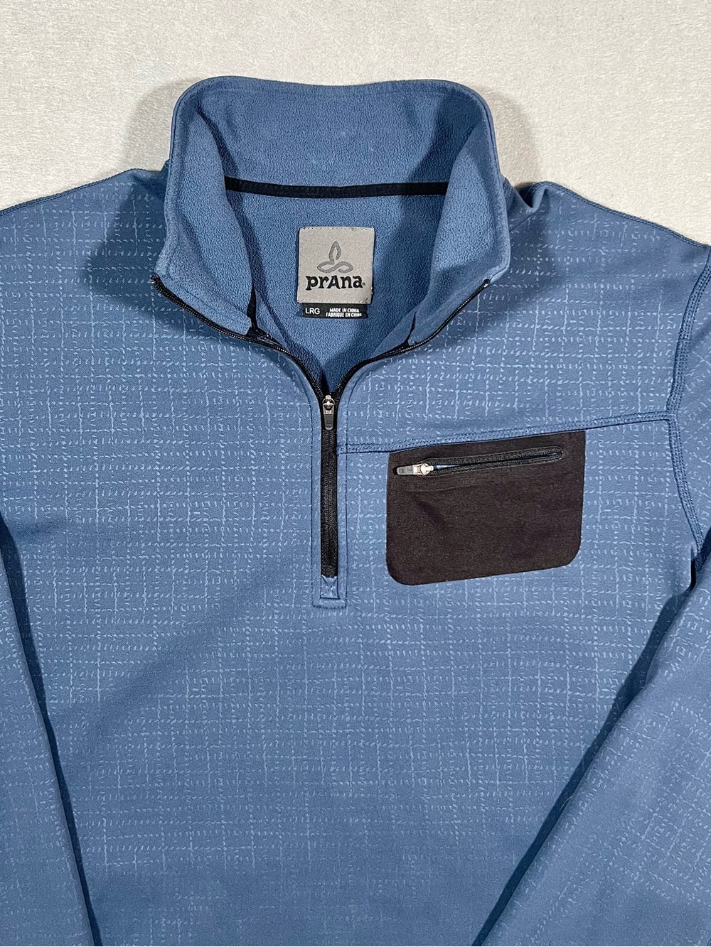 prAna Quarter‑Zip Pullover – Blue Grid Pattern Size L Outdoor Performance Layer - Picture 3 of 13